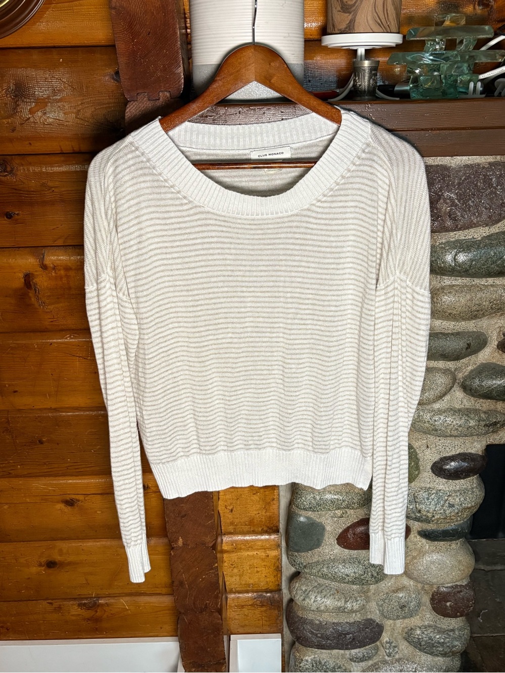 Club Monaco Linen Blend Striped Boxy Sweater Size L